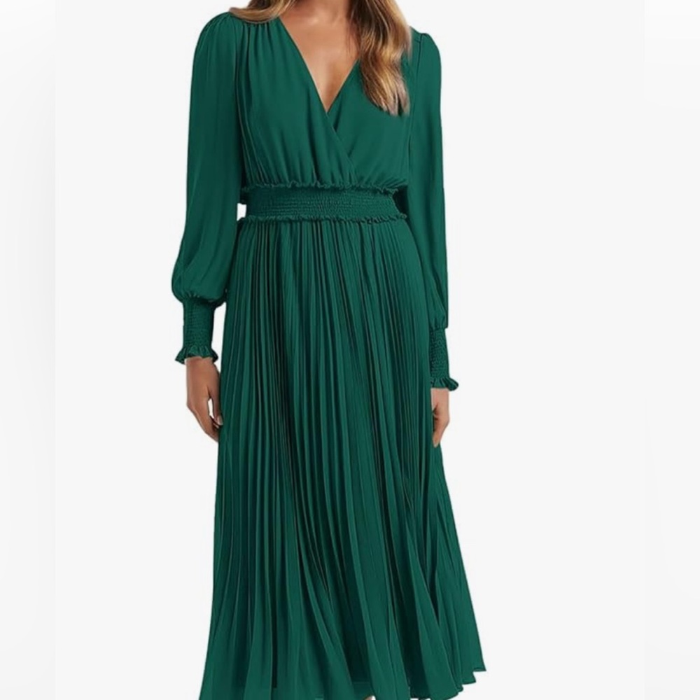 V neck Wrap Green Women's Dress